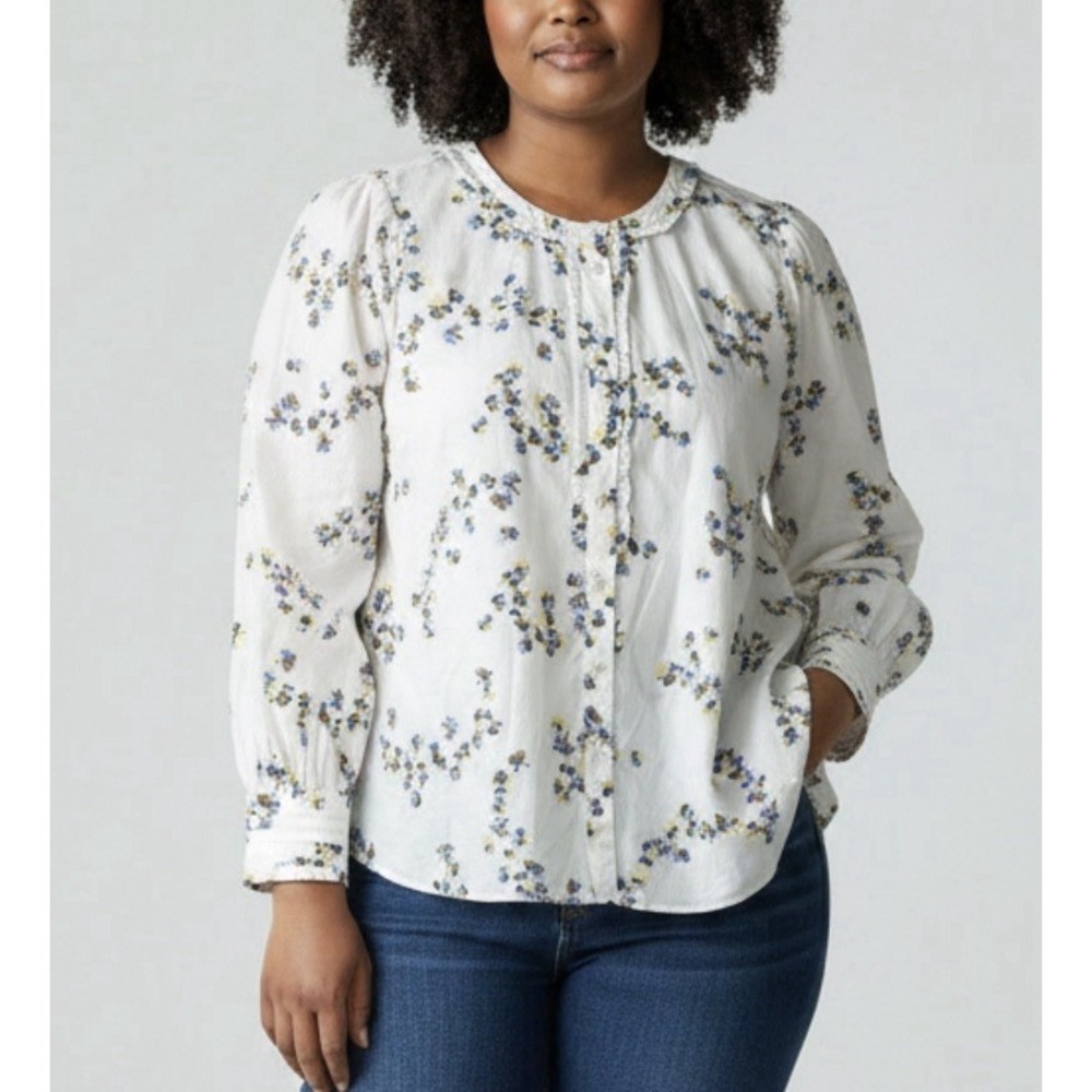 NWT Talbots XL Floral Ruffle Blouse Cottagecore Coquette Coastal Grandmillennial